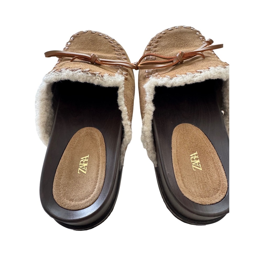 ZARA Brown Suede Faux Shearling Mule/Clog Size 39/8.5 - Picture 6 of 7